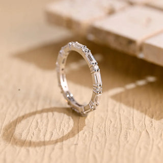 Baguette & Round Cut Moissanite Diamond Full Eternity Wedding Band