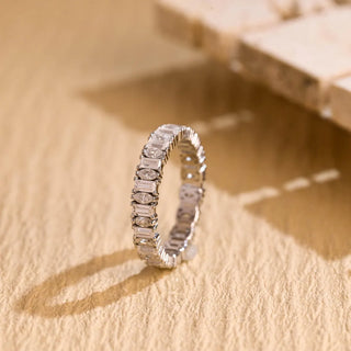 Alliance de mariage éternité en diamants taille baguette et marquise en moissanite