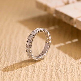 Alliance de mariage éternité en diamants taille baguette et marquise en moissanite