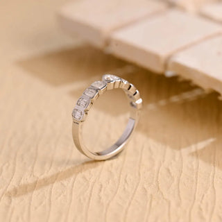 Heart & Emerald Cut Moissanite Diamond Bezel Set Wedding Band