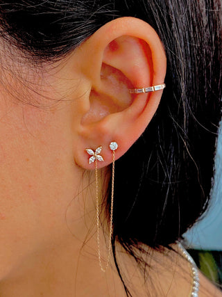 Boucles d'oreilles à double piercing en diamant et moissanite rondes et marquises de 0,28 TCW