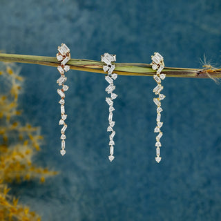 Pendientes colgantes de diamantes de moissanita de talla baguette y redonda de 0,77 TCW