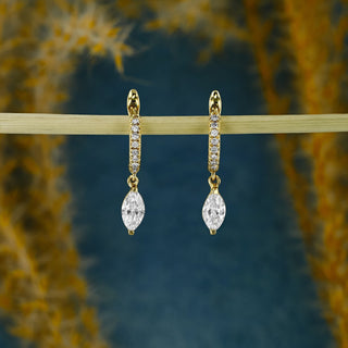 Boucles d'oreilles créoles pendantes en diamants Moissanite marquise et ronde de 0,63 TCW