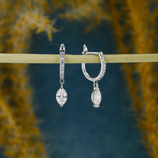 Boucles d'oreilles créoles pendantes en diamants Moissanite marquise et ronde de 0,63 TCW