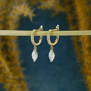 Boucles d'oreilles créoles pendantes en diamants Moissanite marquise et ronde de 0,63 TCW