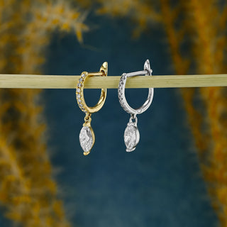 Boucles d'oreilles créoles pendantes en diamants Moissanite marquise et ronde de 0,63 TCW