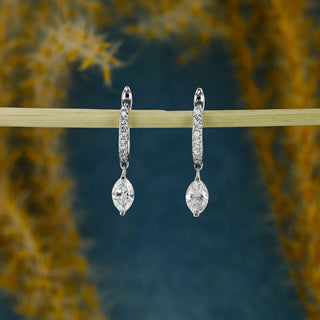 Boucles d'oreilles créoles pendantes en diamants Moissanite marquise et ronde de 0,63 TCW