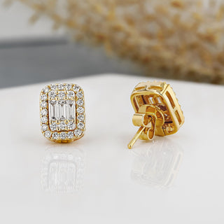 Pendientes de diamantes de moissanita redondos y baguette de 0,93 TCW