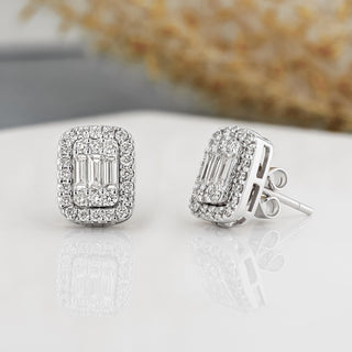 Boucles d'oreilles à tige en diamants Moissanite ronds et baguettes de 0,93 TCW