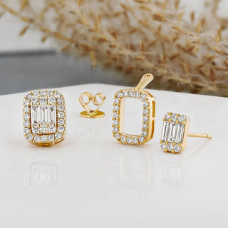 Boucles d'oreilles à tige en diamants Moissanite ronds et baguettes de 0,93 TCW