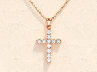 0.22 TCW Round Moissanite Diamond Cross Pendent Necklace