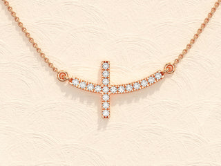 0.27 TCW Round Moissanite Diamond Sideways Cross Necklace