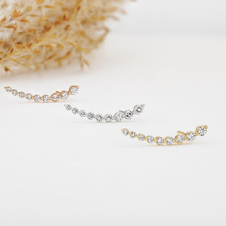 Boucles d'oreilles à chenilles en diamant et moissanite ronde de 0,50 TCW