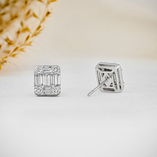 Pendientes de diamantes de moissanita redondos y baguette de 0,99 TCW