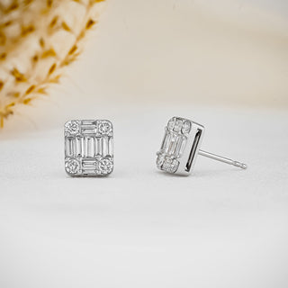 Pendientes de diamantes de moissanita redondos y baguette de 0,99 TCW