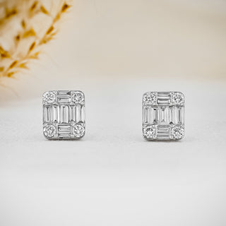 Boucles d'oreilles à tige en diamants Moissanite baguette et ronde 0,99 TCW