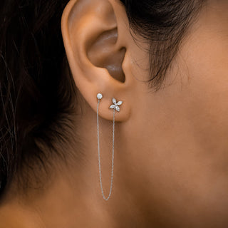 Boucles d'oreilles à double piercing en diamant et moissanite rondes et marquises de 0,28 TCW