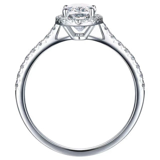 Bague de fiançailles avec halo de diamants ovales F/VS1 CVD de 1,0 ct sertie de pavés