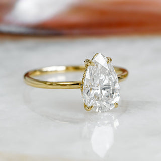 1.05-3.0 CT Pear Hidden Halo Diamond Engagement Ring