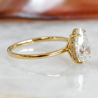 Bague de fiançailles avec halo caché de diamants en forme de poire de 1,05 à 3,0 ct