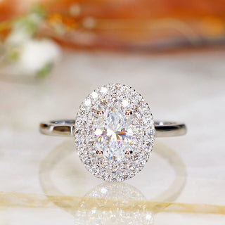 0.70 CT-2.70 CT Oval Double Halo E/VS2 Diamond Engagement Ring