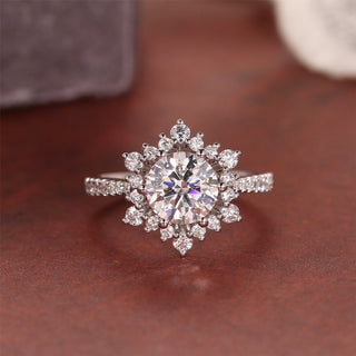 1.0 - 3.0 CT Round F/VS1 CVD Diamond Halo Pave Setting Engagement Ring