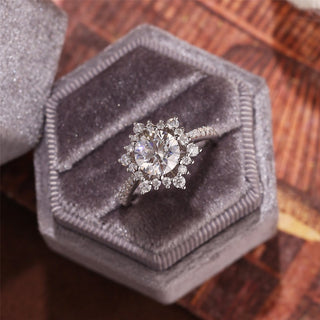 1.0 - 3.0 CT Round F/VS1 CVD Diamond Halo Pave Setting Engagement Ring