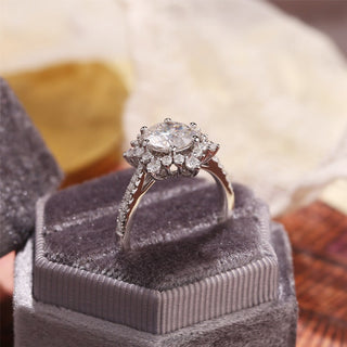 1.0 - 3.0 CT Round F/VS1 CVD Diamond Halo Pave Setting Engagement Ring