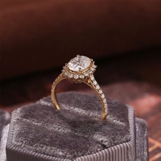 Bague de fiançailles avec halo de diamants ovales CVD de 2,0 à 4,50 ct serti pavé