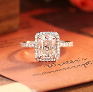 2.0-4.0 CT Radiant F/VS1 CVD Diamond halo Pave Setting Engagement Ring