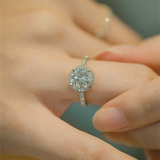 2.0-4.0 CT Round CVD Diamond Halo Pave Setting Engagement Ring