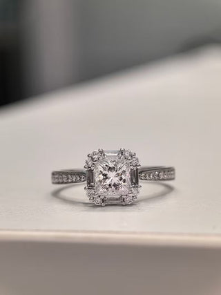 Bague de fiançailles avec halo de diamants en moissanite taille princesse de 1,0 à 2,0 ct