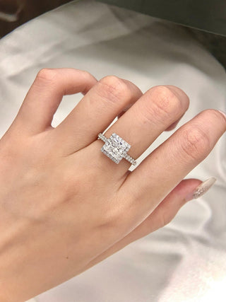 1.50CT-2.50CT Princess Cut Moissanite Diamond Halo Engagement Ring