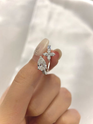 Bague de fiançailles ouverte avec diamant en moissanite taille poire 1,0 CT-2,0 CT