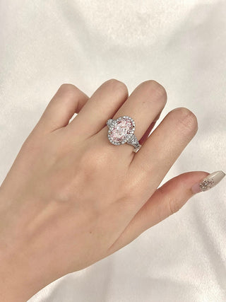 Bague de fiançailles avec halo de diamants en moissanite taille ovale rose fantaisie de 3,0 à 5,0 ct