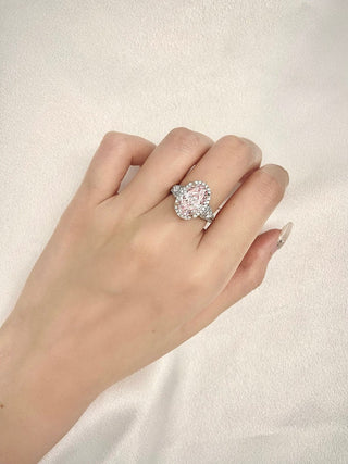 Bague de fiançailles avec halo de diamants en moissanite taille ovale rose fantaisie de 3,0 à 5,0 ct