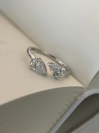 Bague de fiançailles à deux pierres avec diamants en moissanite taille poire de 1,0 à 2,0 ct