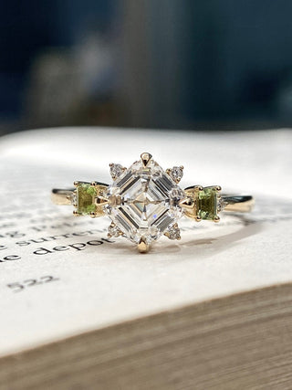 Bague de fiançailles avec grappe de diamants en moissanite taille Asscher de 1,50 à 2,50 ct