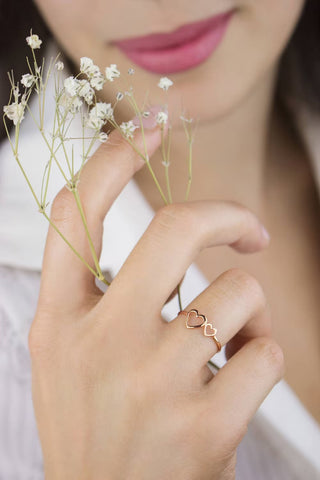 Two Hearts Frame Shape Plain 14K Gold Ring for Her