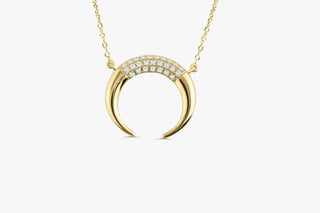 Collar con diamantes de luna y cuerno de corte redondo y anillo de oro de 10 quilates para mujer