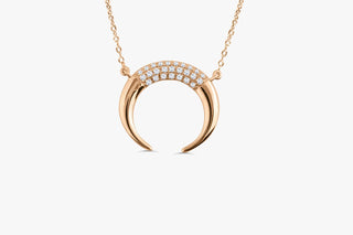 Collar con diamantes de luna y cuerno de corte redondo y anillo de oro de 10 quilates para mujer