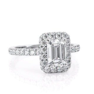 1.0CT Emerald Cut Hidden Halo Moissanite Diamond Pave Engagement Ring