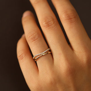 Anillo doble de moissanita con diamantes de imitación de media eternidad de 0,19 ct para mujer