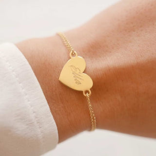 Bracelet en or gravé personnalisé avec cœur, cadeau pour elle