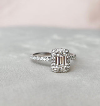 1.0CT Emerald Cut Halo Moissanite Engagement Ring - ELITE CARAT