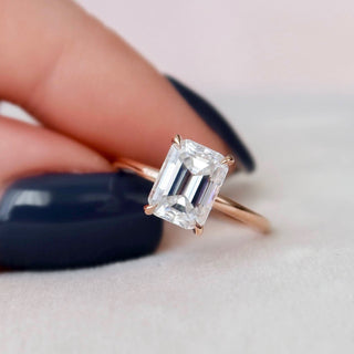 2.15CT Emerald Cut Hidden Halo Moissanite Engagement Ring - ELITE CARAT