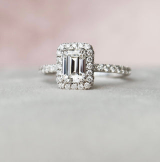 1.0CT Emerald Cut Halo Moissanite Engagement Ring - ELITE CARAT