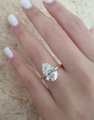 Bague de fiançailles avec diamant en forme de poire de 2,50 à 4,6 ct et monture halo cachée