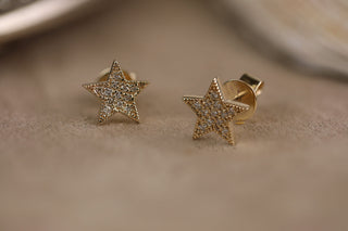 Aros con diamantes de moissanita en forma de estrella y forma redonda de 0,2 quilates en oro macizo 