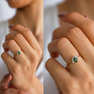 Bague en diamant en grappe de moissanite taille poire verte pour femme